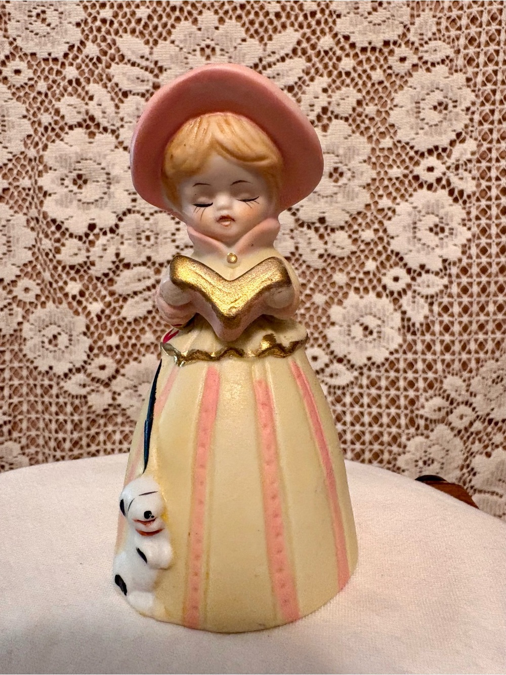 Jasco Merri Bells Bisque Porcelain Bell Figurine - Girl with Puppy 1978